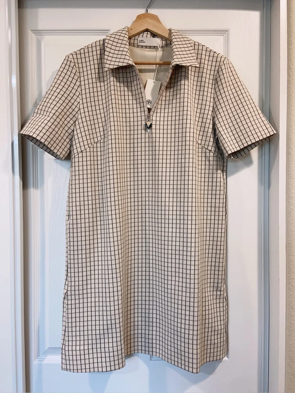 NWT Tory Burch Sesame Petite Plaid Yarn-Dyed Zip Up Shift Dress Size 6